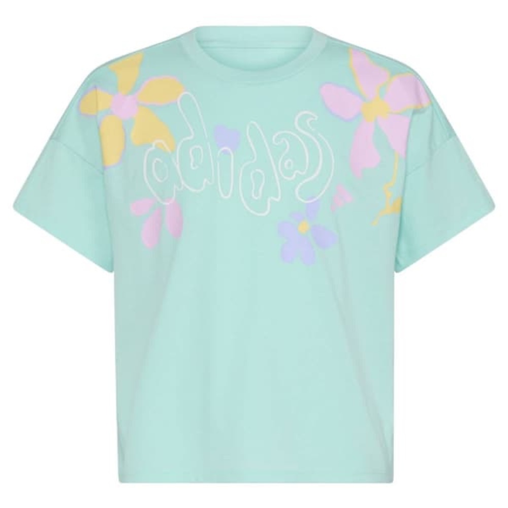 Adidas Girls Drop Shoulder Wavy Logo Flower Tee NWT L 14